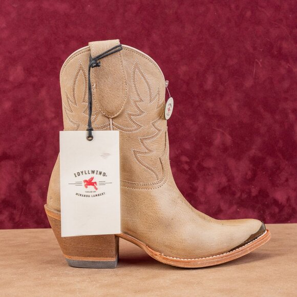 Runaway Tan Western Booties - Round Toe Idyllwind Women Tan Leather Metal Tip Pull-on Western Cowboy Ankle Boots sz 7.5